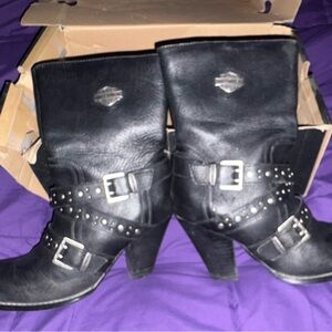 Harley-Davidson Black Heeled Boots with Buckle Straps